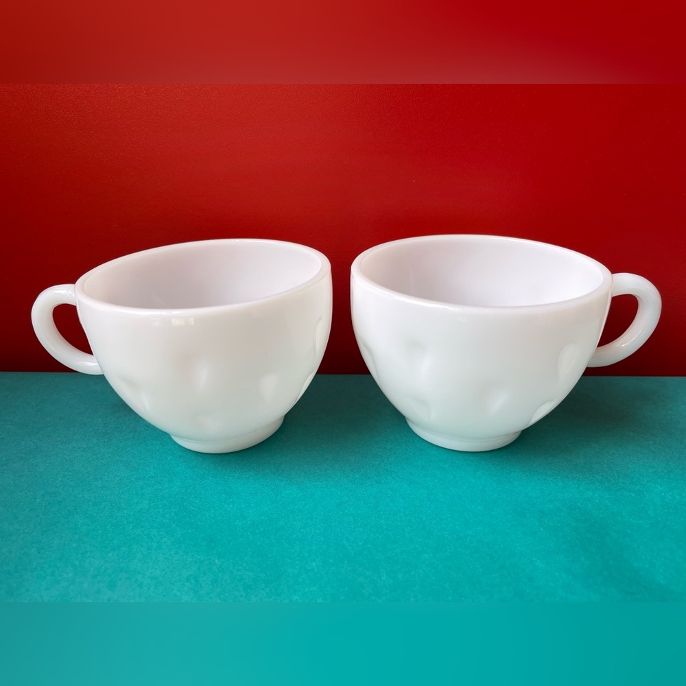 Two Vintage Hazel Atlas milk glass strawberry/ watermelon seed teacups